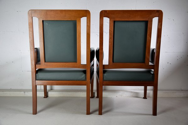 Art Nouveau Green and Brown Armchairs from H. Pander & Zn., Set of 2-IEI-727478