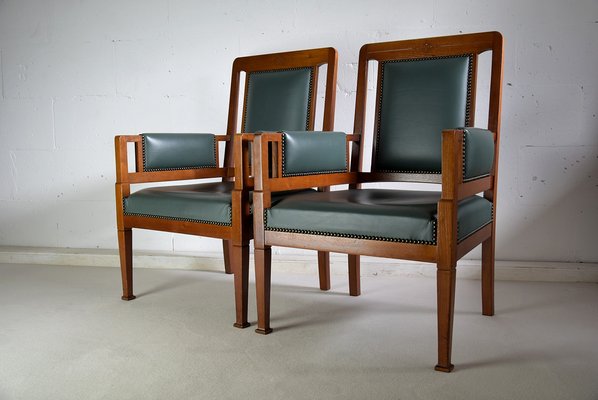 Art Nouveau Green and Brown Armchairs from H. Pander & Zn., Set of 2-IEI-727478