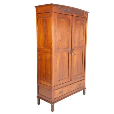 Art Nouveau Italian Hand-Carved Solid Cherry Wardrobe by Dini & Puccini-NJV-1111709