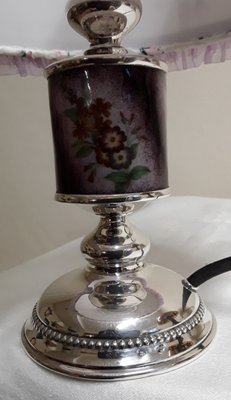 Art Nouveau Lamp with Silver-Plated Metal Foot with Ceramic Insert and Suitable Fabric Screen, 1890s-HOI-1785810