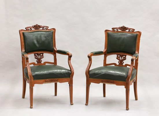 Art Nouveau Leather Armchairs, Set of 2-WMV-1127756