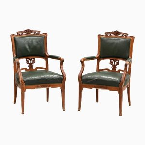 Art Nouveau Leather Armchairs, Set of 2-WMV-1127756