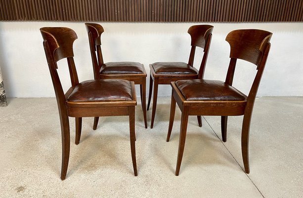 Art Nouveau Leather Dining Chairs by Richard Riemerschmid for Deutsche Werkstätten Hellerau, 1920s, Set of 4-JP-1332445