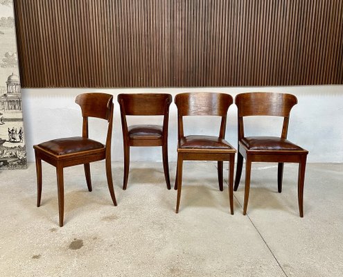 Art Nouveau Leather Dining Chairs by Richard Riemerschmid for Deutsche Werkstätten Hellerau, 1920s, Set of 4-JP-1332445