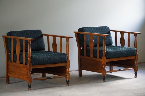 Art Nouveau Lounge Chairs in Oak, 1920s, Set of 2-MXF-1404407