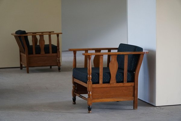 Art Nouveau Lounge Chairs in Oak, 1920s, Set of 2-MXF-1404407