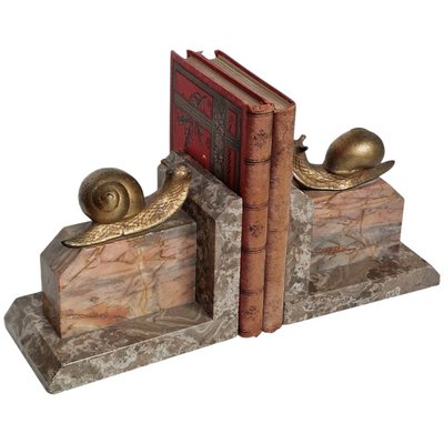 Art Nouveau Marble Bookends with Gilded Bronze Snails, 1890s, Set of 2-BXK-2028820