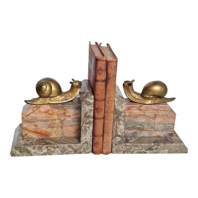 Art Nouveau Marble Bookends with Gilded Bronze Snails, 1890s, Set of 2-BXK-2028820