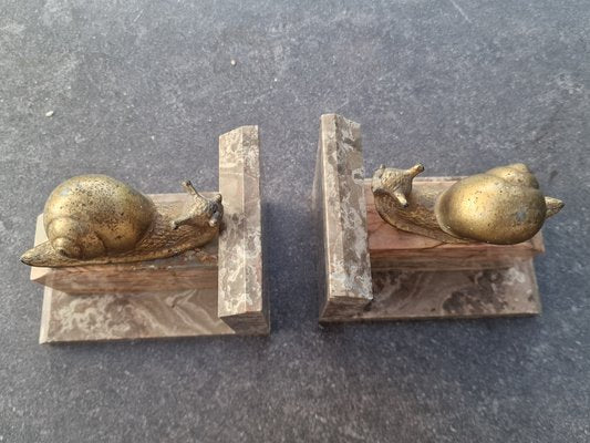 Art Nouveau Marble Bookends with Gilded Bronze Snails, 1890s, Set of 2-BXK-2028820