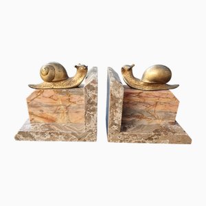 Art Nouveau Marble Bookends with Gilded Bronze Snails, 1890s, Set of 2-BXK-2028820