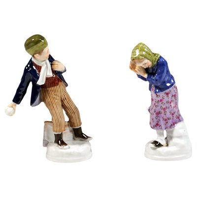 Art Nouveau Meissen Snowball Thrower & Girl Figurines by A. Koenig, 1910s, Set of 2-EMT-1732349