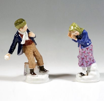 Art Nouveau Meissen Snowball Thrower & Girl Figurines by A. Koenig, 1910s, Set of 2-EMT-1732349