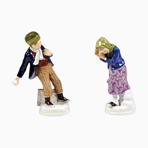 Art Nouveau Meissen Snowball Thrower & Girl Figurines by A. Koenig, 1910s, Set of 2-EMT-1732349