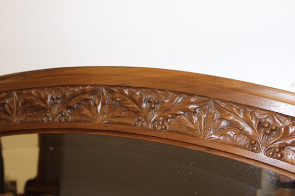 Art Nouveau Mirror in Walnut with Holly Leaf Motif, 1900s-BCR-1347793