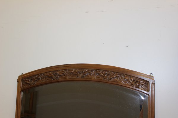 Art Nouveau Mirror in Walnut with Holly Leaf Motif, 1900s-BCR-1347793