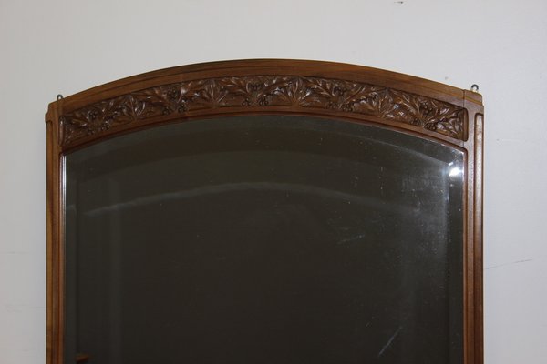 Art Nouveau Mirror in Walnut with Holly Leaf Motif, 1900s-BCR-1347793