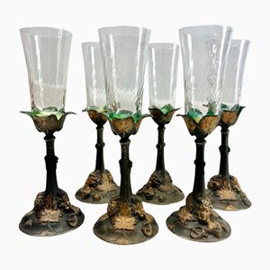 Art Nouveau Model 4910 No 5 Champagne Glasses by Kaizerzinn, Germany, 1930s, Set of 6-MJY-1789078