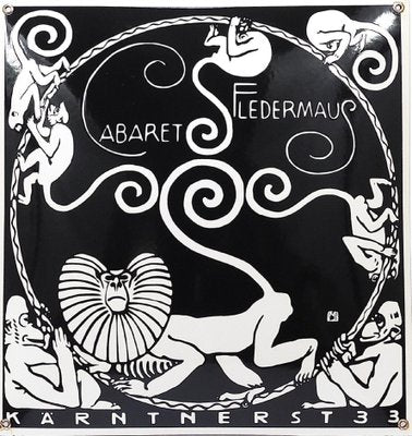 Art Nouveau Moriz Jung Cabaret Bat Enameled Advertising Sign by Josef Hoffmann, Vienna, 1960s-MWV-1818141