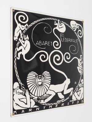 Art Nouveau Moriz Jung Cabaret Bat Enameled Advertising Sign by Josef Hoffmann, Vienna, 1960s-MWV-1818141