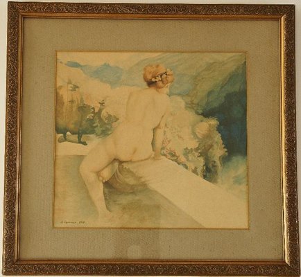 Art Nouveau Nude Watercolor Paintings by A. Crommen, 1918, Set of 2-KTN-622037