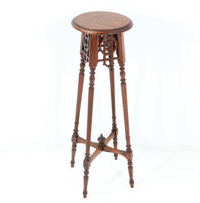 Art Nouveau Oak Pedestal Table or Plant Stand, 1900s-MY-1344354