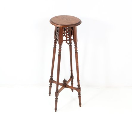 Art Nouveau Oak Pedestal Table or Plant Stand, 1900s-MY-1344354