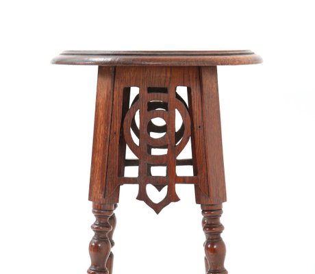 Art Nouveau Oak Pedestal Table or Plant Stand, 1900s-MY-1344354