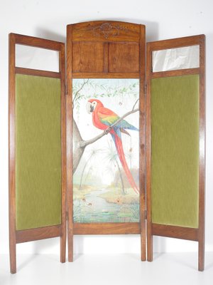 Art Nouveau Parrot Ara Painted Oak Screen/Divider, 1910s-IND-1718619