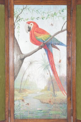 Art Nouveau Parrot Ara Painted Oak Screen/Divider, 1910s-IND-1718619