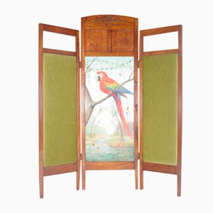 Art Nouveau Parrot Ara Painted Oak Screen/Divider, 1910s-IND-1718619