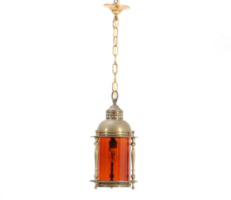 Art Nouveau Patinated Brass Lantern with Original Glass Shade, 1900s-MY-1304720