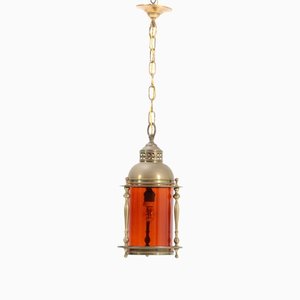 Art Nouveau Patinated Brass Lantern with Original Glass Shade, 1900s-MY-1304720