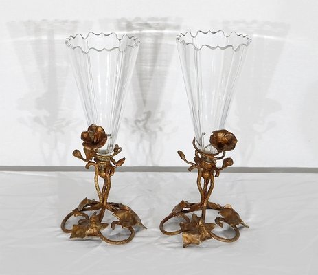 Art Nouveau Period Crystal Vases, 1900, Set of 2-RVK-1145689