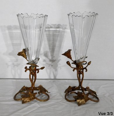 Art Nouveau Period Crystal Vases, 1900, Set of 2-RVK-1145689