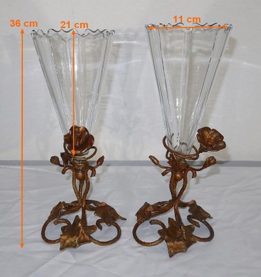 Art Nouveau Period Crystal Vases, 1900, Set of 2-RVK-1145689