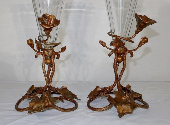 Art Nouveau Period Crystal Vases, 1900, Set of 2-RVK-1145689