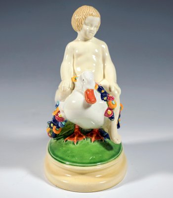 Art Nouveau Putto Riding a Duck Figurine in Ceramic by Doblinger, Vienna, Austria, 1910s-EMT-1704069