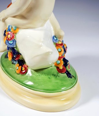 Art Nouveau Putto Riding a Duck Figurine in Ceramic by Doblinger, Vienna, Austria, 1910s-EMT-1704069