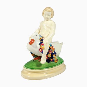 Art Nouveau Putto Riding a Duck Figurine in Ceramic by Doblinger, Vienna, Austria, 1910s-EMT-1704069