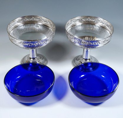 Art Nouveau Silver Centerpiece with Blue Glass Inserts, France, 1905, Set of 3-EMT-1763726