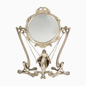 Art Nouveau Silver-Plated Metal Table Mirror, 1900s-WFS-2022262