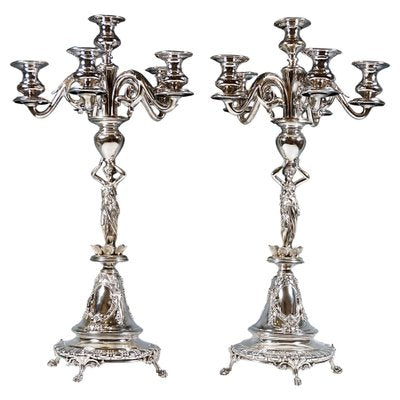 Art Nouveau Six-Flame Silver Candleholders, 1890, Set of 2-EMT-2039407