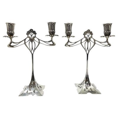 Art Nouveau Sterling Silver CandelabrasSet of 2-UCH-1764985