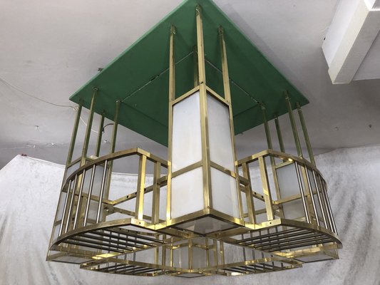 Art Nouveau Style Brass Ceiling Lamp from Kaffee Kranzler, Berlin, 1970s-QVR-1328029