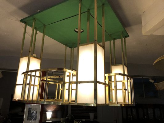 Art Nouveau Style Brass Ceiling Lamp from Kaffee Kranzler, Berlin, 1970s-QVR-1328029