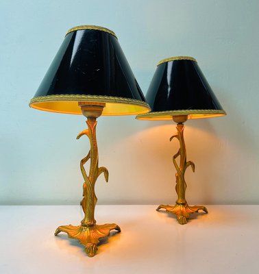 Art Nouveau Style Brass Foliage Table Lamps France 1950s, Set of 2-WZZ-1438662