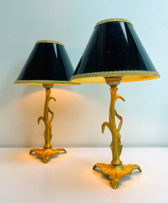 Art Nouveau Style Brass Foliage Table Lamps France 1950s, Set of 2-WZZ-1438662