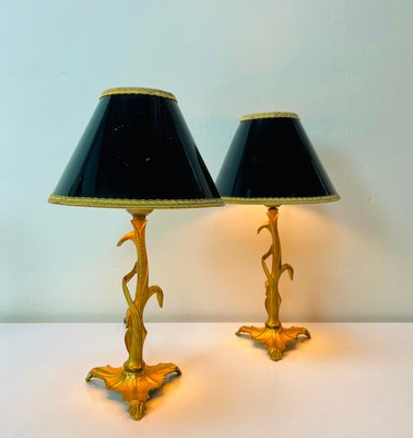 Art Nouveau Style Brass Foliage Table Lamps France 1950s, Set of 2-WZZ-1438662