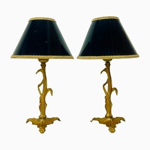 Art Nouveau Style Brass Foliage Table Lamps France 1950s, Set of 2-WZZ-1438662