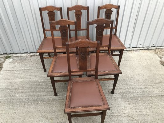 Art Nouveau Style Chairs in Leather, 1920, Set of 6-WQQ-1249050